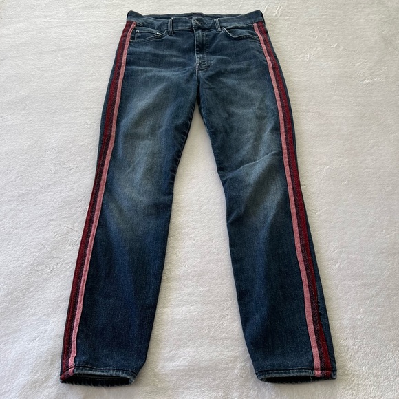 MOTHER High Waisted Looker Here Kitty Kitty Glitter Racer Stripe Jeans Size 28 - Picture 6 of 13